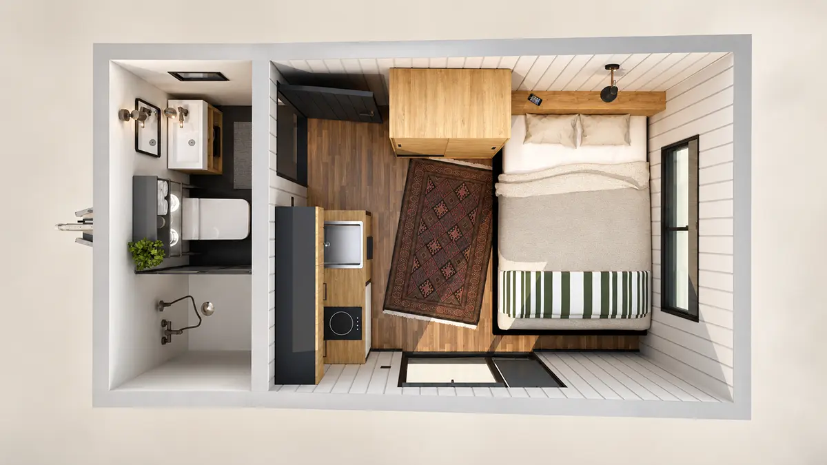 Grundriss und Draufsicht des Mobilen Tiny House 11