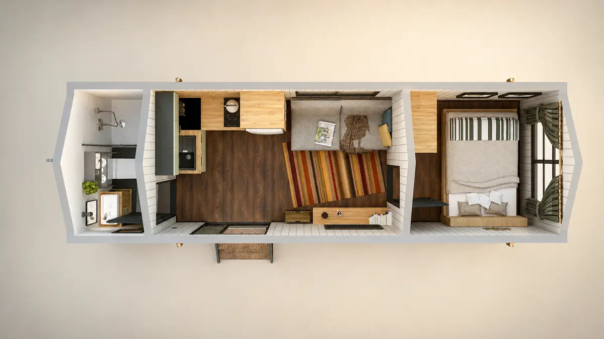 Grundriss und Draufsicht des Mobilen Tiny House 20