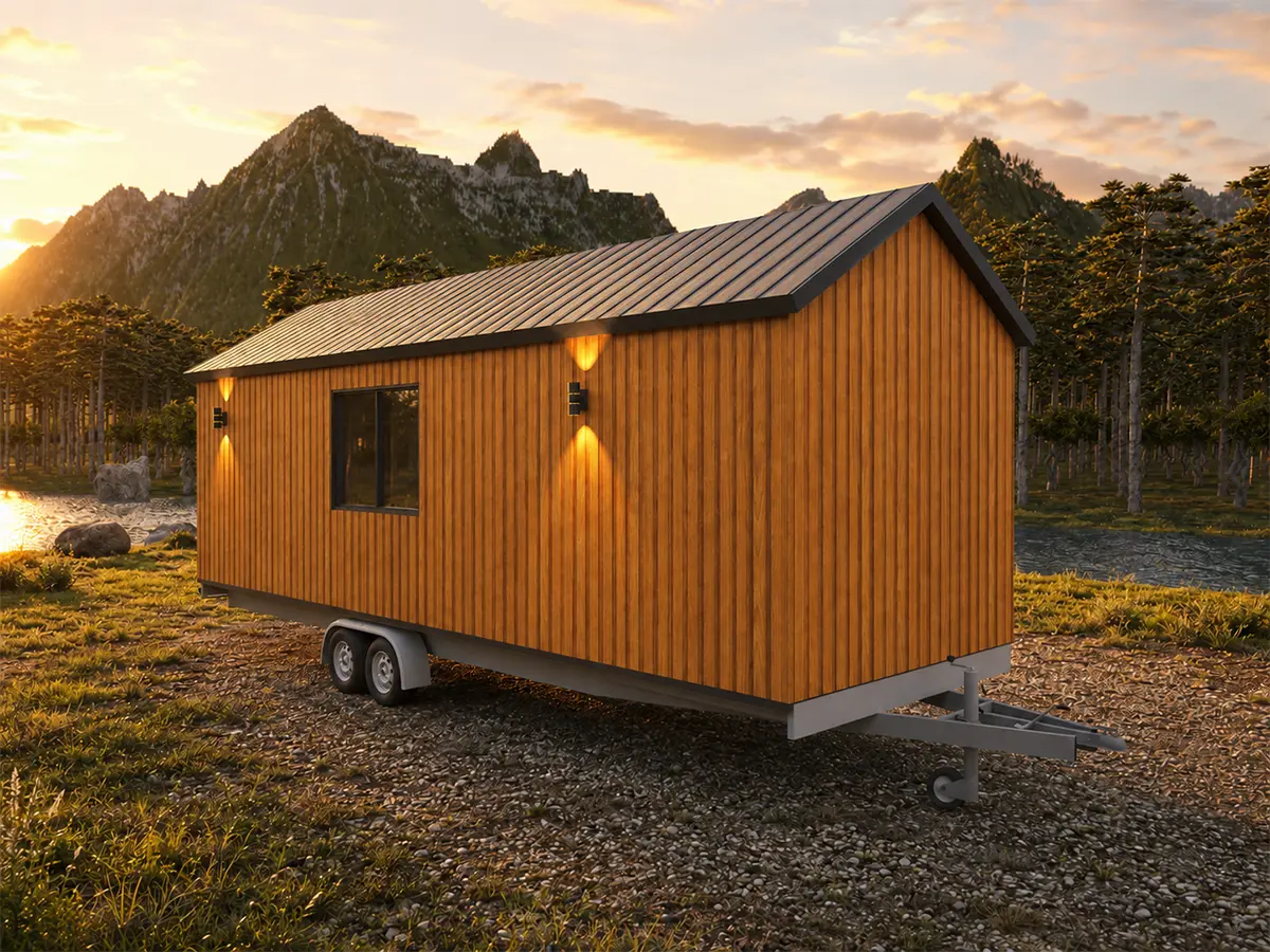 Rückseite des Mobilen Tiny House 20 auf Fahrgestell