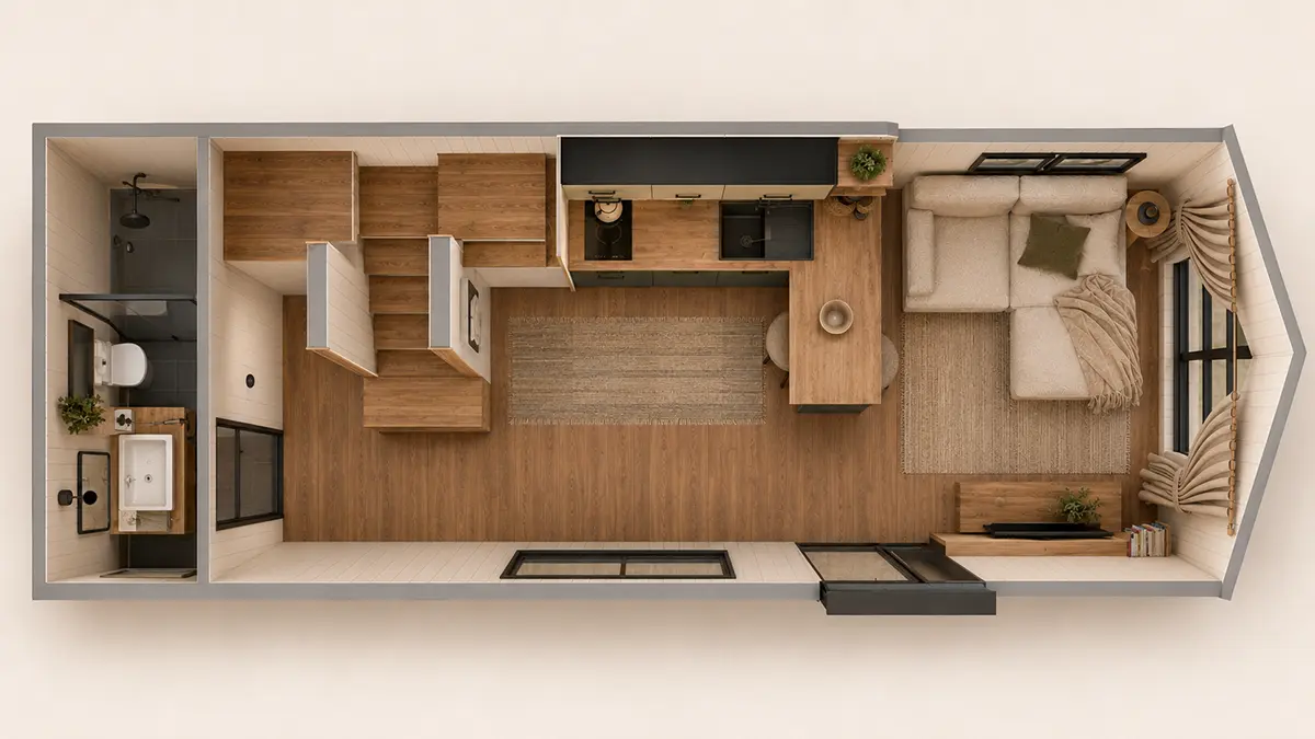 Grundriss des Erdgeschosses im Mobilen Tiny House 30