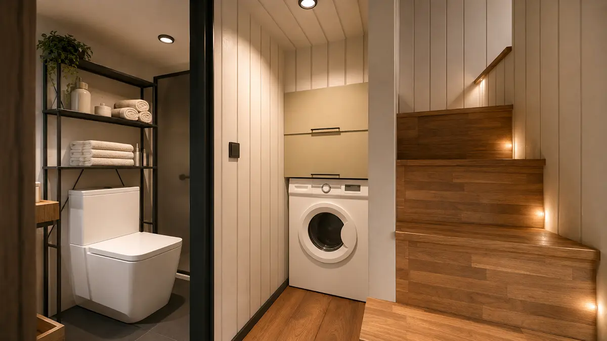 Treppe und Hauswirtschaftsbereich im Mobilen Tiny House 30